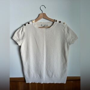 Loft Cream Short Sleeve Sweater with Gold shoulder accents